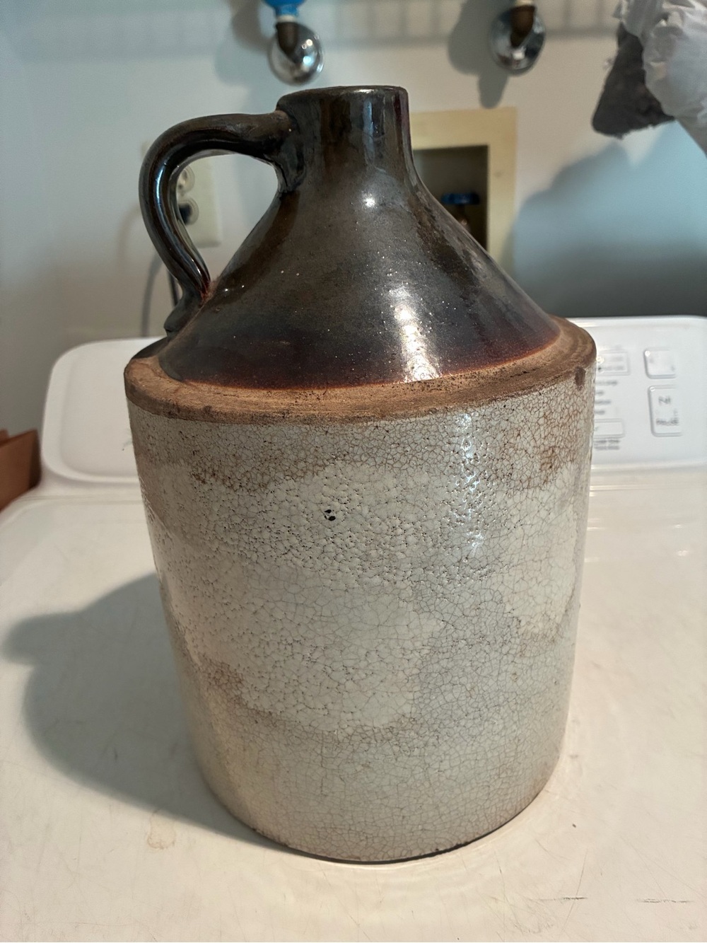 Rustic Stoneware Jug - Brown and Cream Home Art